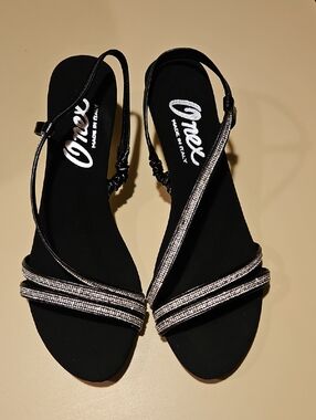 Onex Black Slingback Sandals with Silver Rhinestone Straps